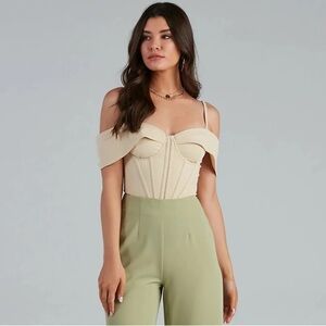Windsor Cream Off-Shoulder Corset Top